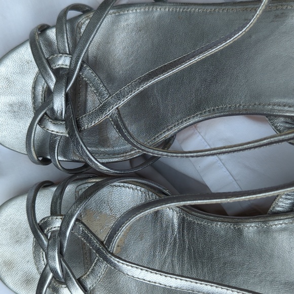 PRADA Platform Wedge Sandals Silver Cork Heel 36 1/2 - Picture 7 of 8